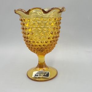 Smith Vintage Amber Hobnail Ruffled Rim Goblet